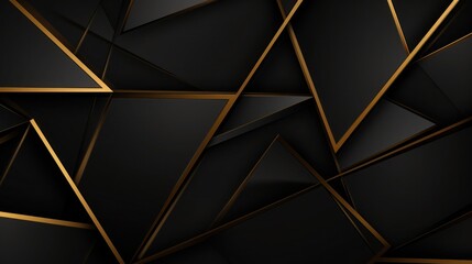 Abstract black with gold lines triangles background
