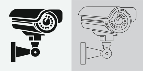Set of security or surveillance camera icons. CCTV camera icon, Vector Graphics. Wireless security camera icon. Black icon illustration for CCTV camera isolated on white background - obrazy, fototapety, plakaty