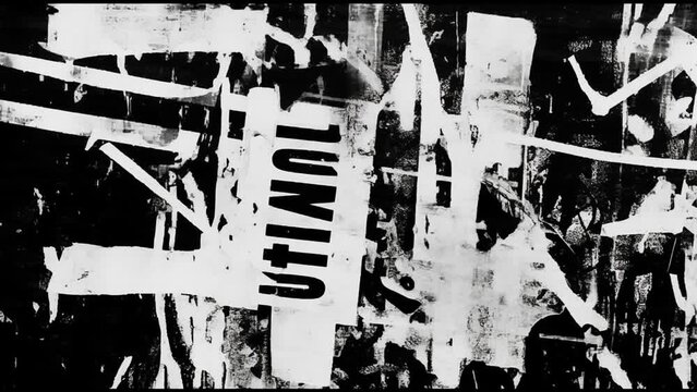 Grunge Rough Collage Abstract Energetic Background, 4k Black and White Textured Vintage Animation