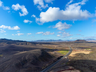 Canarian volcanic landscape and mountains on Fuerteventura island, Canary islands, winter in Spain