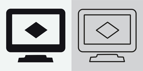 Computer monitor icon. Flat PC symbol. Vector illustration. Desktop monitor icon on white background