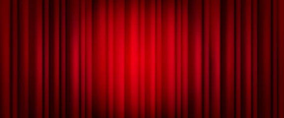 Foto op Canvas Closed blue theater or cinema curtain on stage with circle spotlight. Realistic vector background of broadway show or movie ceremony fabric waved drapery. Backdrop velvet tissue on scene with light. © klyaksun