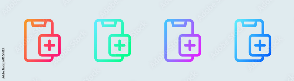 Poster add device line icon in gradient colors. phone signs vector illustration.