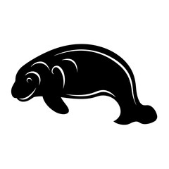 "Charming Pictogram Icon of a Manatee, Delicately Crafted to Capture the Gentle Nature and Unique Appearance of This Serene Aquatic Mammal."