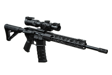 Modern automatic carbine with optical sight. Weapons for police, special forces and the army....