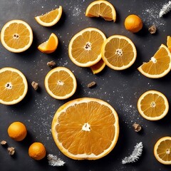 orange slices on black background created with Generative AI technology