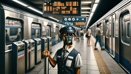 Dog as subway worker - obrazy, fototapety, plakaty