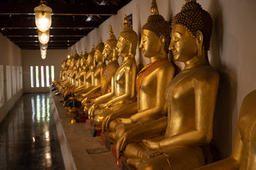 Group of seated Buddha statue in Wat Phra Sri Rattana Mahathat temple in Phitsanulok province.