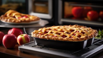 Apple Pie background. National Pie Day, Thanksgiving traditional dessert, autumn bakery concept. .For postcard, banner, wallpaper, backdrop, web, card, poster, cover, print. Copy space. - Powered by Adobe