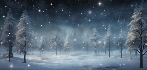 A magical winter scene where snow-covered trees blend seamlessly with the falling snowflakes