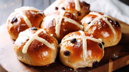 Obraz na płótnie Canvas Hot cross buns in English country cottage, Good Friday, religious holiday and british cuisine recipe
