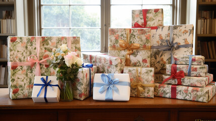 Christmas gift wrapping idea for boxing day and winter holidays in the English countryside tradition