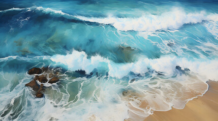 tropical beach with turquoise waters and sand, aerial perspective