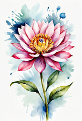 Obraz premium water lily flower, flowers illustration, waterclor, splash, coloful, vivid, leaves