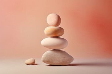 Fototapeta na wymiar Smooth peach fuzz stones stacked in a balanced composition