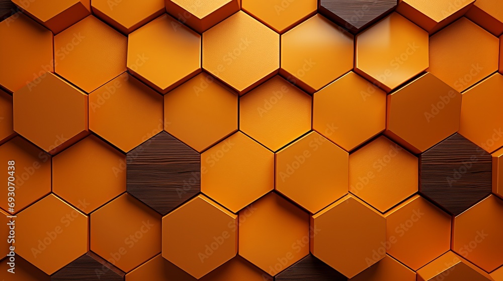 Poster vibrant and colorful geometric abstract background with hexagonal elements in shades of orange