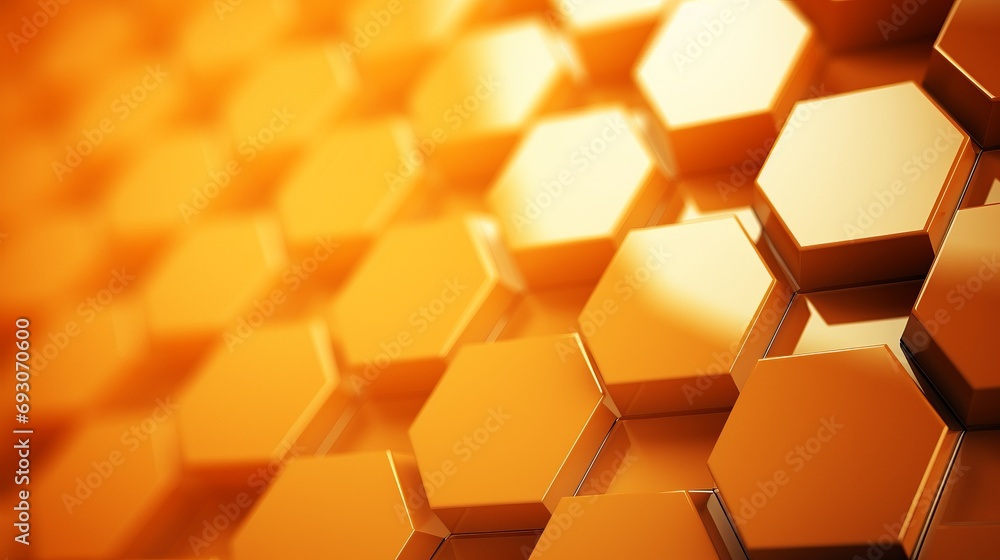 Poster dynamic and visually striking hexagonal geometric abstract background with vibrant orange elements