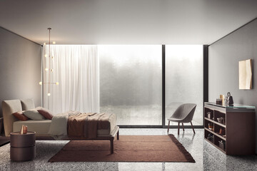 modern bedroom interior in minimal Scandinavian style, 3d rendering