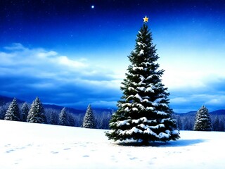 Christmas tree in winter landscape with copy space digital art