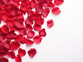 Red rose petals on a on white background Valentines Day