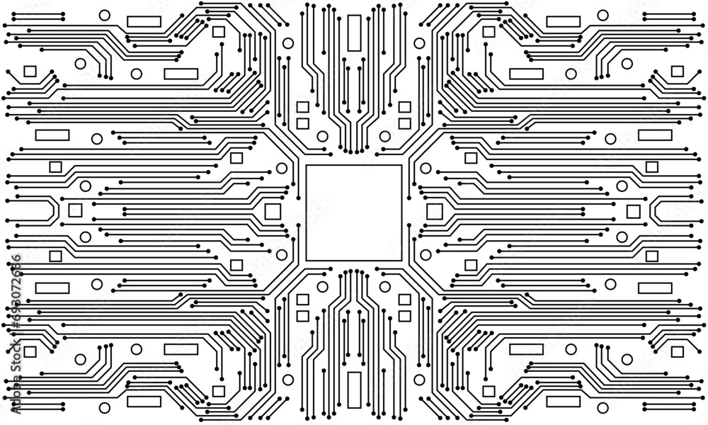 Poster black circuit line technology pattern on white background vector