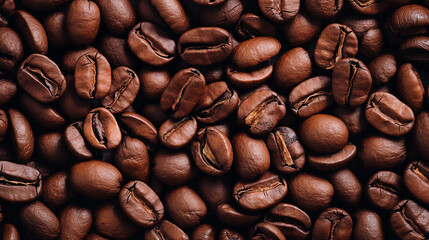 Close up on roasted coffee beans background wallpaper - obrazy, fototapety, plakaty