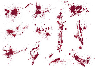 Abstract set of splatter red color blood background. red blood  splashes set. Realistic blood spatter set