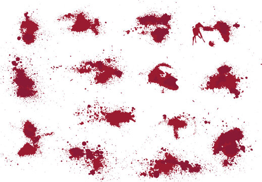 Seamless set of blood vector design. red blood paint splashes set. Collection of bloody handprint isolated background