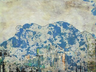 Digital Haiku art from photograph of Lion Rock Hill from Hong Kong.