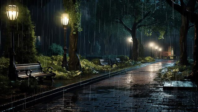 Rain in the city park