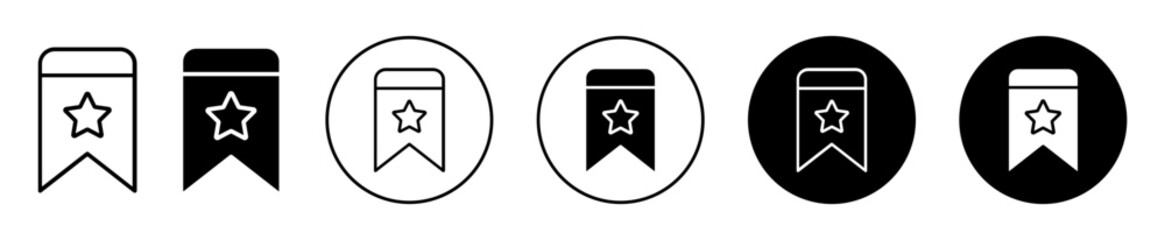 Bookmark star icon. add online webpage to bookmark or save favorite in browser symbol set. internet rate value or prize bookmark ribbon flag or tag vector logo. review favorite page button  - obrazy, fototapety, plakaty