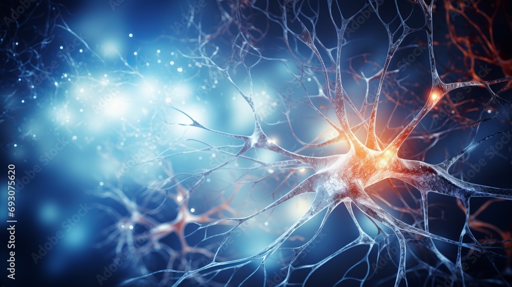 Poster mesmerizing abstract background with vibrant interconnected neuron cells in captivating display