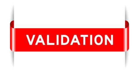 Red color inserted label banner with word validation on white background