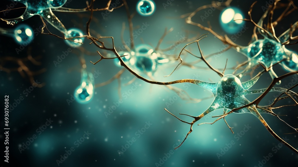Poster abstract background with neuron cells conceptual illustration of neural network and connectivity