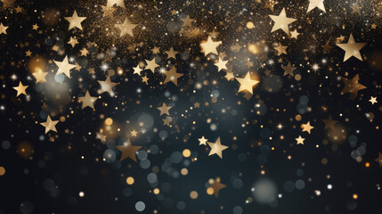 Fototapeta na wymiar Festive horizontal Christmas and New Year background with gold glitter of stars