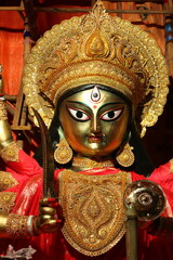 Idol of Hindu Goddess Durga during Bengal's Durga Puja festival 