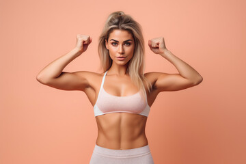 Healthful Habits: Fitness Model in Various Poses on Peach Background