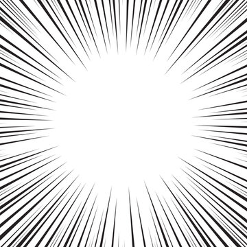 Sun Rays or Explosion Boom for Comic Books Radial Background Vector. Speed rays. Action, speed lines, stripes for comic book frame. Dynamic, speed stripes abstract frame. Comic book background.