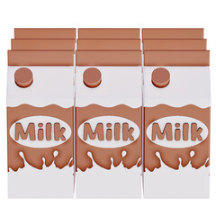 Groceries theme 3D milk product, Chocolate Milk cartons pack on a transparent background, 3D rendering