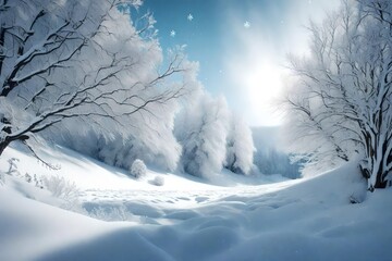 Abstract Silver Background Panorama Winter Landscape with Falling Snowflakes