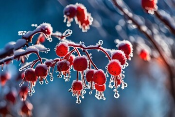 Frost-covered berries glistening in the morning light