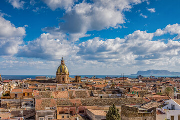 Skyline of Palermo city seen from the rooftops, Italy - 693078234