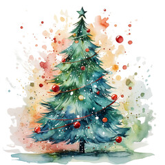 Water colour Christmas Tree Clipart