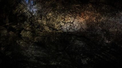 The dark cement walls have a polished attic pattern.