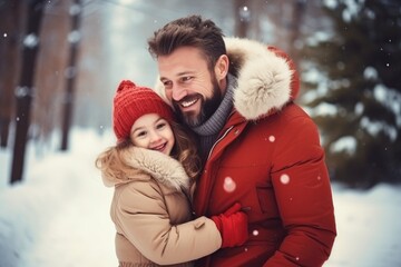 Fototapeta na wymiar Happy family having fun while travel outdoor in winter enjoying time together comeliness