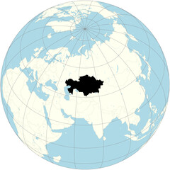 Kazakhstan is positioned at the center of the orthographic projection of the global map. A country in Central Asia. - obrazy, fototapety, plakaty