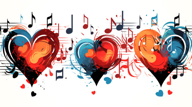 Hearts drawn with paint and notes on a white background.