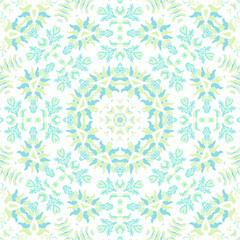 Fototapeta premium Turquoise yellow pastel ornamental seamless vector pattern, on white background