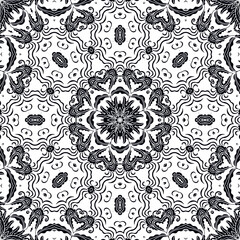 Black ornamental seamless vector pattern, on white background