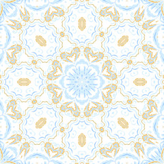 Fototapeta na wymiar Golden -beige light blue ornamental seamless vector pattern, on white background